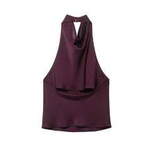 Áo kiểu cổ yếm chất liệu satin thời trang nữ mùa hè mới của DEEKA - Màu tím - Xem 2