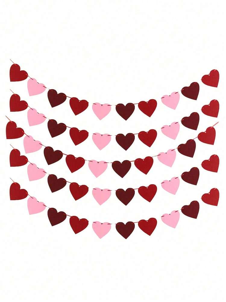 1set-Felt Heart Garland Banner For Valentine Day Decor, Red Pink DIY String Heart Banner For Wedding Engagement Anniversary Birthday Party Hanging Decoration - Multicolor - View 13