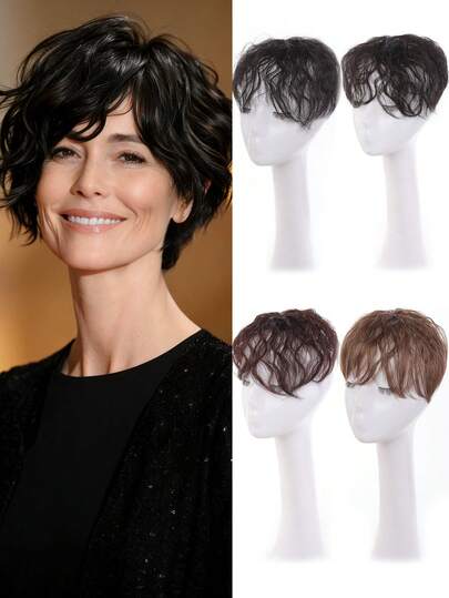 合成假发 短卷发 头顶发片 白色发夹式接发 隐形无痕接发 适合女性日常佩戴和聚会