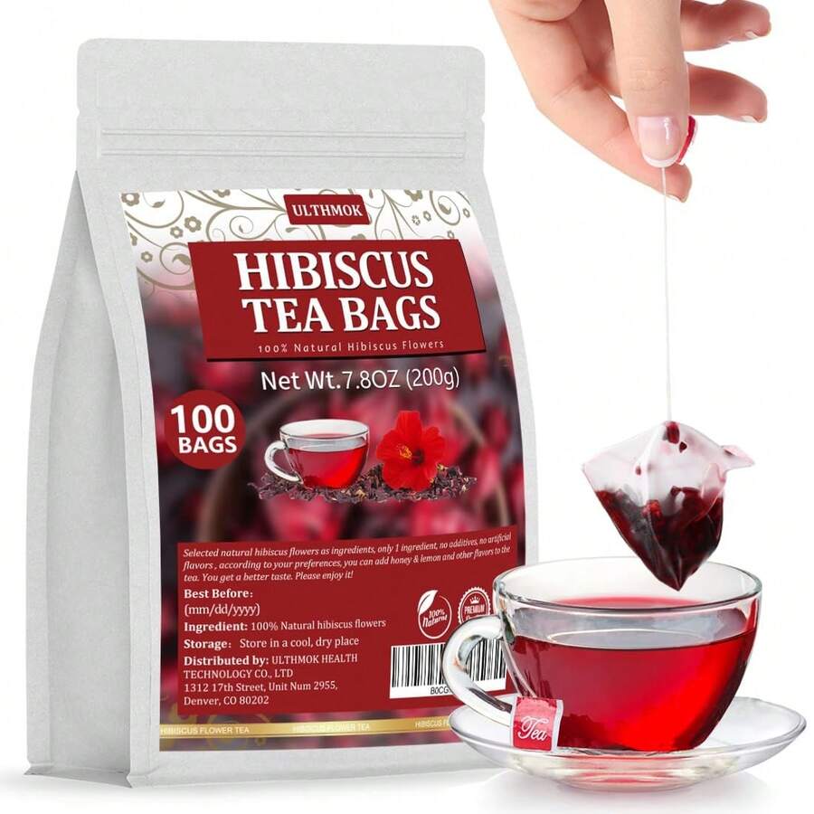 ULTHMOK Hibiscus Flowder Tea Bags 100 No Additives Pure Natural Herbal Tea Beauty Tea For Women Healthy Drink - Hibiscus Flowder Tea-100 - 查看 1