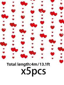 5/2/1 Set Red Hanging Heart Shaped Streamers Banner, Suitable For Anniversary, Mother's Day, Valentine's Day, Wedding Decoration, Party Supplies - Red - View 10