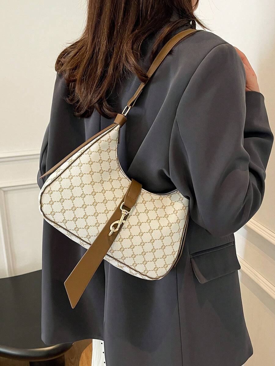 Retro Fashionable Chic Niche One Shoulder Underarm Leopard Print Commuter Elegant Crescent Moon Bag - White - View 1