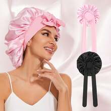 Satin Bonnet Silk Like For Sleeping Double Layer Sleep Cap Haircare Bonnet With Elastic Tie Band For Curly Hair Pink Night Cap Silky Heatless - 1pcs粉紅色 - 查看 2