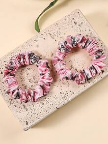 4pcs Versatile Summer Floral Print Succulent Hair Scrunchies, Suitable For Women Outdoor Decoration Hair Accessories - Multicolor - View 2