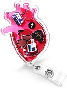 Plifal Badge Reel Holder Retractable With ID Clip For Nurse Nursing - Heart Name Tag Card Funny Medical Assistant Cute Shaker Accessories With Alligator Clip For Student Hospital Office Work - MàuM - Xem 1