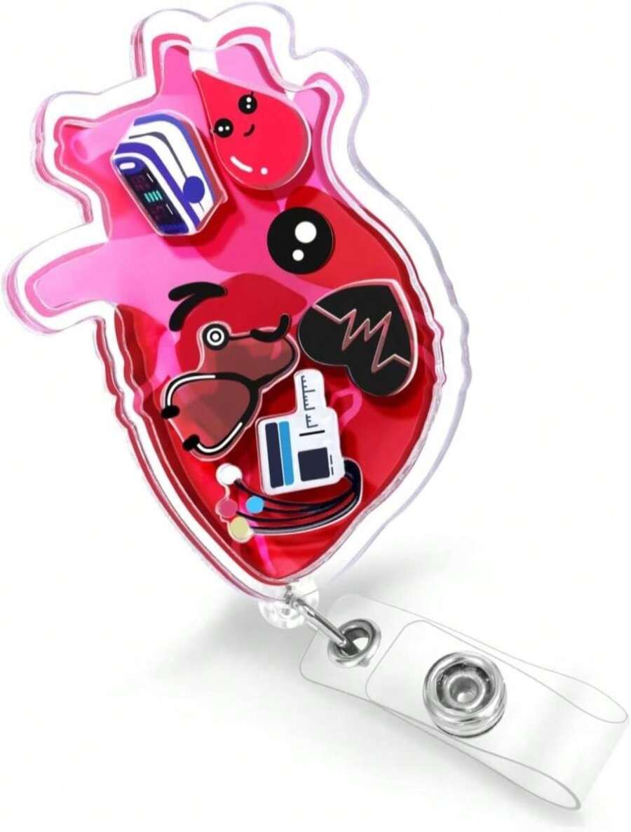 Plifal Badge Reel Holder Retractable With ID Clip For Nurse Nursing - Heart Name Tag Card Funny Medical Assistant Cute Shaker Accessories With Alligator Clip For Student Hospital Office Work - MàuM - Xem 1