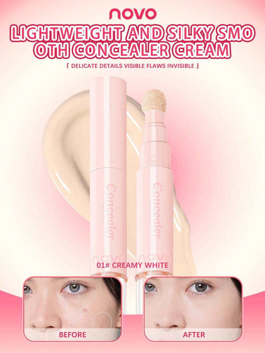 NOVO 遮瑕笔，带高光功能，遮盖黑眼圈、斑点，保湿不卡粉，持久妆效，适合初学者、学生、毕业典礼、派对、生日、日常妆容以及秋冬季妆容。 - 01#奶酪白 - 查看 1