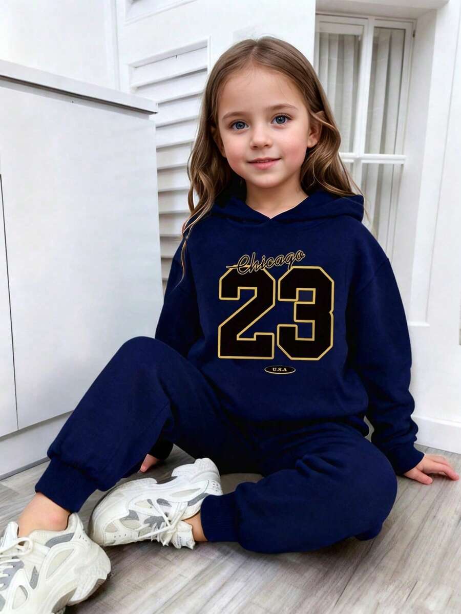 Toddler Girls' Letter Print Warm Hoodie And Sweatpants Set