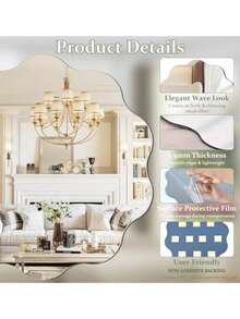 圆形波浪镜 | 亚克力圆形壁镜，适用于浴室、卧室、客厅、门厅等家居装饰，复古风格，银色镜面，浴室、客厅、卧室家居装饰镜、梳妆镜、化妆镜、梳妆台镜、桌面化妆镜 - 彩色 - 查看 5