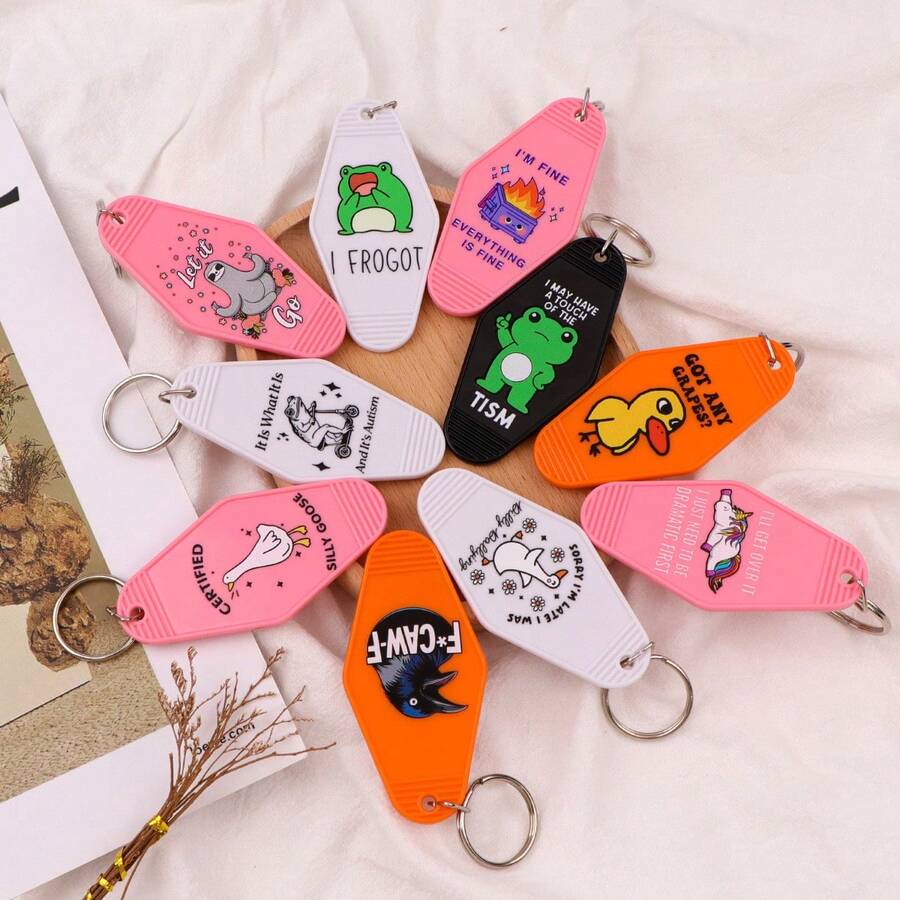 1个青蛙、鸭子、鹅动物塑料印花钥匙扣,可爱吊坠装饰品 - 彩色 - 查看 1