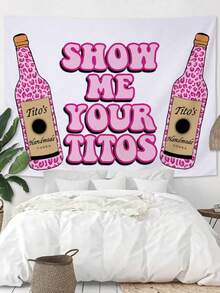 1pc Of Lettered Decorative Tapestry For Wine Bottles, Suitable For The Background Of The Living Room, Kitchen And Bedroom. - Pink - View 5