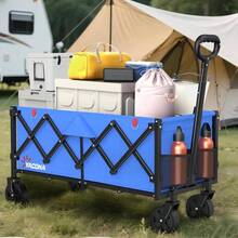 35 Inch L Long Wagons Carts Foldable, 360LBS Heavy Duty Collapsible Wagon With Wheels, Folding Wagon Portable Utility Cart Groceries, Shopping, Camping, Sports - 180升 + 藍色 - 查看 7