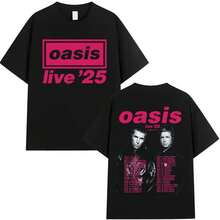Camisetas de Álbum de la Gira Mundial en Vivo de la Banda Británica O-Oasis 2025 para Hombres y Mujeres, Camisetas Estéticas Vintage de Verano, Camiseta de Manga Corta con Cuello Redondo - Negro - Ver 1