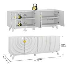 HWB TV Stand With 2 Storage Cabinet For Living Room, Large Entertainment Center With Wave-Patterned Design, Console Table With Ajustable Shelf For 55"-75" TV For Furniture Set-White - trắng - Xem 2