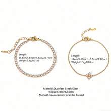 VceTd Bộ 2 vòng tay nữ bằng thép không gỉ tối giản và sang trọng, với thiết kế hoa bốn lá khảm thủy tinh và dây xích kiểu tennis, phù hợp cho đi làm hàng ngày, đi chơi, du lịch, dự tiệc hoặc làm quà tặng Ngày Valentine cho người yêu thương. - Vàng - Xem 10