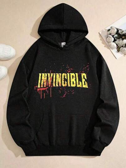 Men's Street Style Hoodie Sweatshirt Men's Hoodie With Bold INVINCIBLE Graphic Print, Dynamic Splash Design, Statement Typography, Streetwear Inspired Look, Lightweight Comfort Fit, Ideal For Spring And Autumn Wear Design For Everyday Casual Wear Mens Hoodie Casual Hooded Sweatshirt, Designed For Outdoor Activities, Travel, Hiking Trails, And Everyday Casual Style.Ropa De Hombre   Mens Hoodie Valentine's Day