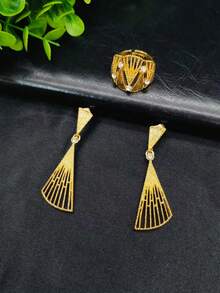 4件套女士镀金项链、耳环、手链、戒指首饰套装，中东迪拜非洲新娘婚礼派对首饰，情人节母亲节礼物，项链耳环套装