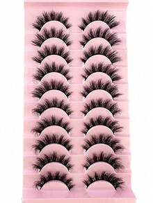 10 paires de faux cils en fourrure de vison moelleux, fins, épais, bouclés, styles naturels 3D, convenant pour les fêtes, le port quotidien, forme d'œil de chat, adaptés à diverses occasions - Noir - Voir 7