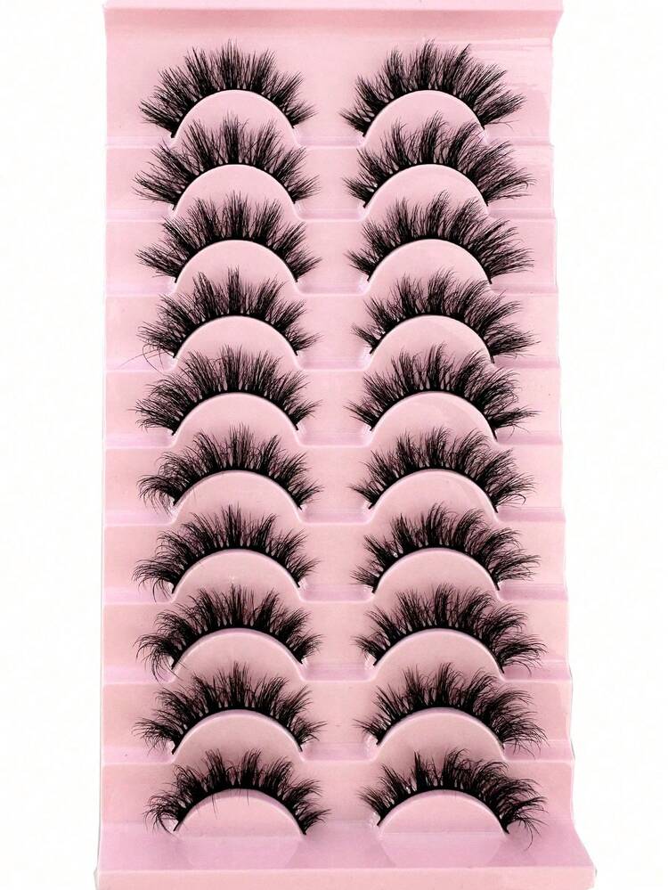 10 Pairs Fluffy Faux Mink Eyelashes, Thin, Thick, Curly, 3D Natural Styles, Suitable For Party, Daily Wear, Cat Eye Shape, Fit For Various Occasions - Black - View 6