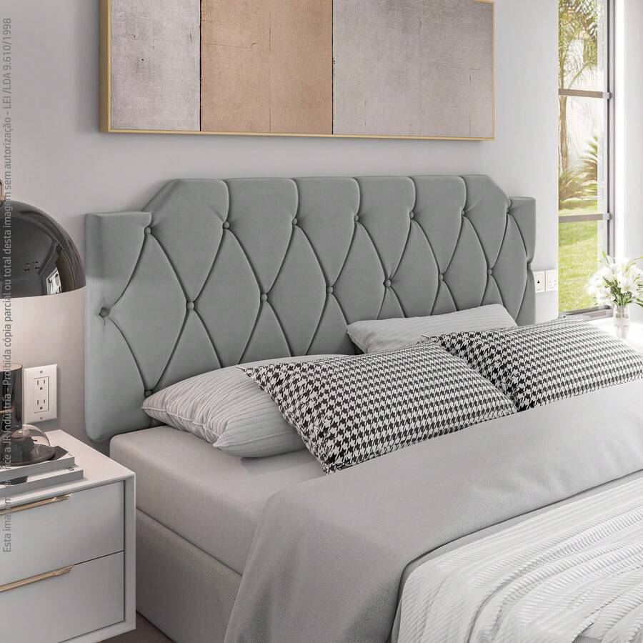 Upholstered Headboard For Queen Size Suspended Bed 1.60cm Kelly Various Colors - Xám - Xem 1