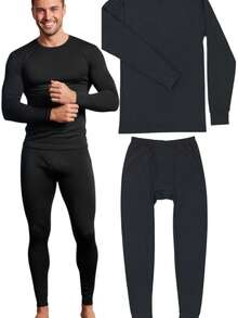 ToBeInStyle Men's Thermal Underwear Sets With Soft Brush Fleece Inner Lining - màu đen - Xem 1