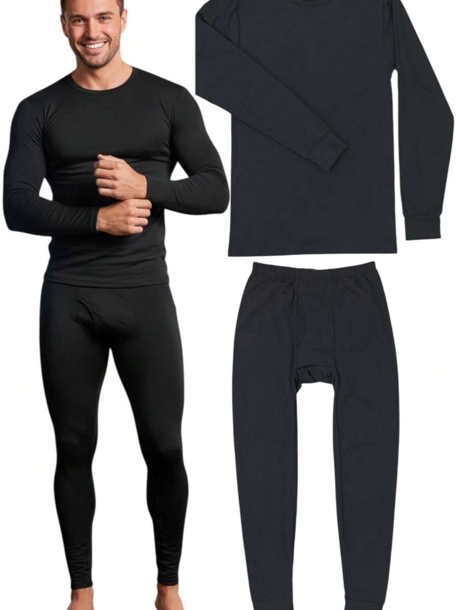 ToBeInStyle Men's Thermal Underwear Sets With Soft Brush Fleece Inner Lining - màu đen - Xem 1