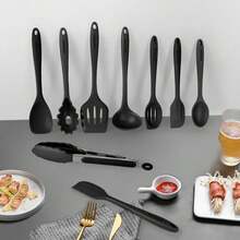 Kitchen Utensil Set - 11 Cooking Utensils - Colorful Silicone Kitchen Utensils - Nonstick Cookware With Spatula Set - Colored Best Kitchen Tools Kitchen Gadgets (Khaki) - Black - View 3