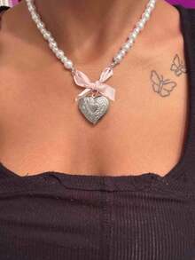 1 chiếc vòng cổ mặt dây chuyền hình nơ phong cách Gothic dễ thương Y2K, phù hợp cho bé gái và phụ nữ, phụ kiện thời trang. - Hồng - Xem 15