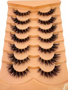 HBZGTLAD 假睫毛 蓬松貂毛假睫毛 猫眼妆效 22毫米 纤长8D浓密型假睫毛条 7对装 - 自然纖長款 - 查看 7