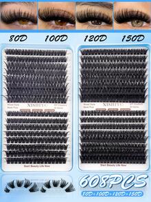 640/608pcs D-Curl Fluffy False Eyelashes, High Capacity, Suitable For Beginners, Dense & Voluminous, DIY Segmented Lash Extension, Enlarging Eyes, Lightweight & Reusable, Large Capacity Individual Lashes, Soft & Natural, Create 3D Layered Eye Makeup, Easy For Home DIY, Portable For Travel, Convenient For Daily Commute - D - 查看 7