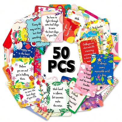50张积极肯定卡片，男女皆宜的励志卡片，鼓励正念和积极心态的激励卡片，午餐盒便条，感谢卡，励志礼物