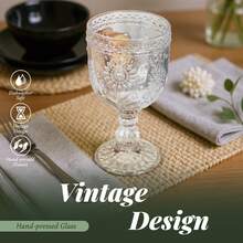 Sunflower Embossed Wine Glasses Set Of 6 – 10oz Transparent Vintage Goblets, Dishwasher Friendly Stemmed Drinking Cups For Wedding Toast, Cocktail, Juice & Home Entertaining - 透明色 - 查看 7