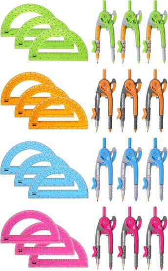 Mr. Pen- Compass And Protractor Set, 12 Sets, Colorful, Bulk Math Compass For Geometry And Drawing