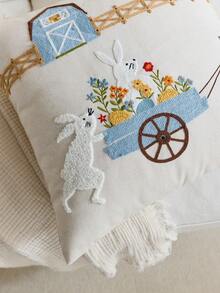 1pc Easter Bunny Embroidered Pillow Cover, Spring Floral Cushion Cover, Suitable For Indoor Decor, Spring/Summer Pillowcase, Pillow Insert Not Included - Multicolor - View 5