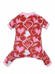 1件爱心印花宠物睡衣，防舔防掉毛，可爱狗狗猫咪家居服 - 彩色 - 查看 15