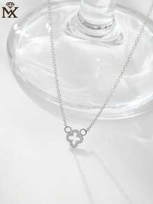 SYMFNY 1pc 925 Sterling Silver Elegant Sparkling Four-Leaf Clover Flower Pendant Necklace, Unique Design Jewelry Gift For Girlfriend, Best Friend - Four-leaf Clover Necklace - View 2