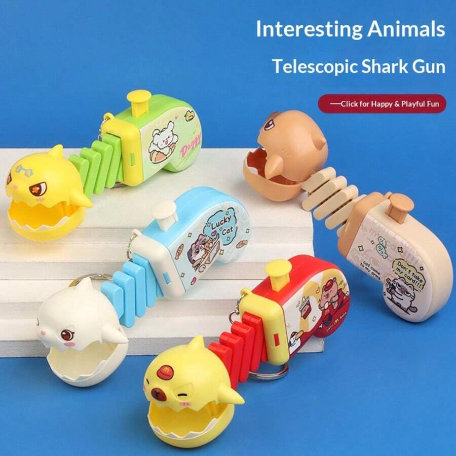 1pc 2026 New Funny Retractable Shark Key Chain, Press To Extend Spring Mechanical Biting Pendant - Perfect Gift, Holiday Gift, Birthday Present, Interesting Gift - Multicolor - View 1
