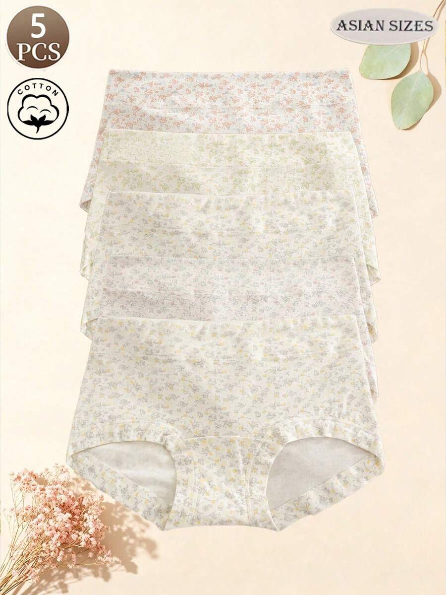 5 st/set små blommiga mjuka bomullstrosor/leggings/säkerhetsshorts för kvinnor, sömlösa bekväma damunderkläder - Multifärgad - Visa 1