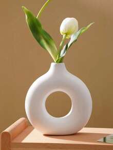 1个现代简约装饰花瓶，空心圆形哑光藤编花瓶，白色O形花瓶，适用于波西米亚风格家居、婚礼和派对餐桌/架子装饰 - 米色 - 查看 2
