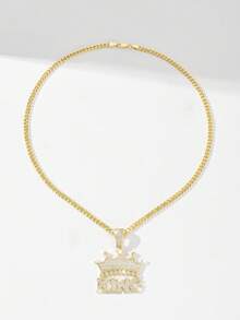 1pc Classic European And American Style Copper Inlaid Zirconia KING Limited Edition Pendant Necklace, Suitable For Christmas/Thanksgiving/Halloween/Mother's Day/Valentine's Day Gifts For Couples/Friends/Godparents, Catholic First Communion, Gifts, Daily And Festival Wear Prayer - Yellow Gold - View 7