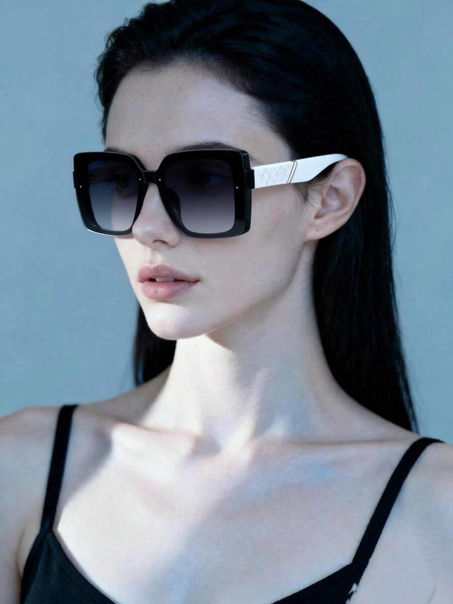 1pc Oversized Frame Street Style Glasses Party Fashion - White/grayish Flakes - View 1