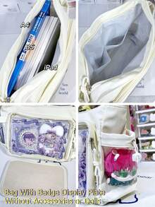 Preppy Style Soft Crossbody Bags For Women Clear Transparent Bag Girls Back To School Gift College Student Shoulder Bag With 2 Side Transparent Pockets Japanese Kawaii Ita Bag Harajuku With Badges Display Plate Handbags Cross Body Bags Woman - Black - View 5