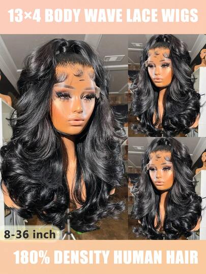 [13x4 Transparent Lace Frontal Body Wave] 180% Density 13*4 Body Wave Lace Front Wigs For Women Pre Plucked Pre Cut Transparent Lace Wigs Body Wave Lace Front Wigs With Bady Hair For Women Elegant Style, Unisex-Adult Body Wave Curly,Glamorous Wave Style, Ideal For Festivals, Parties & Daily Wear, Wig For Daily Wear Black Hair For Women Body Wave Wig Glueless Lace Wig Long Natural Looking Black Wig(Bob Wigs 8-16inch )