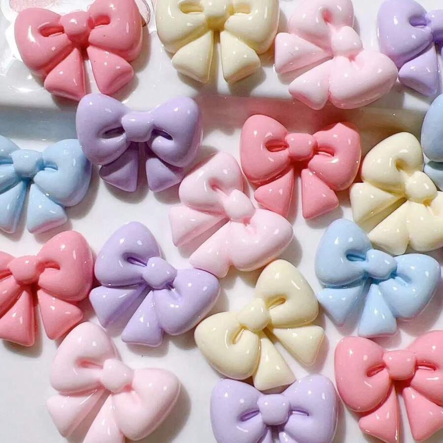 10件装混合可爱蝴蝶结奶油色树脂配件，创意鞋饰，DIY珠宝配件，发夹 - 馬卡龍蝴蝶結 - 查看 1