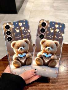 1pc Cute Diamond Bear Heart Transparent Soft Phone Case, Compatible With Samsung Galaxy A04e/12/A13/A14/A34/A50/A52/A53/A54/S21/S22/S23/S24/S25/S25Ultra - Clear - View 3