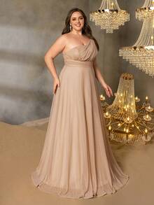 Faeriesty Abito da sera elegante monospalla a-line da donna taglie forti, con decorazione a volant, design asimmetrico a balze, adatto per grandi celebrazioni e feste - Champagne - Visualizzare 7