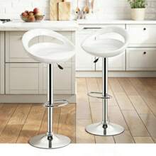 2er Set Barhocker ABS Barstuhl 81-101cm Höhenverstellbar 360 ° Schwenkbar Tresenhocker mit Fußstütze für Bar Bistro - Weiss - Übersicht 2