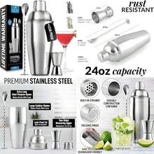 Zulay Kitchen 24 Oz Stainless Steel Cocktail Shaker Set - Mixed Drink Shaker - Martini Shaker Set With Built In Strainer, Double Sided Jigger & Combo Muddler Mixing Spoon - Pro Margarita Shaker - As Pic - View 1