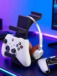 Simple Matte White Handle Headphone Stand, Desktop Holder, Aesthetic Handle Headphone Base Compatible With PlayStation4/5 DualSense, X1-Box Series X/S And Headphone Stands, Layered Minimalist Design, Stable Base, Elevated Platform.