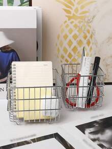 1/2pcs Iron Square Desktop Storage Organizer Basket, Available In Multiple Sizes, For Kitchen Fruit & Vegetable, Makeup Cosmetics, Coffee Capsules, Office Supplies, Back To School Student Gift - Multicolor - View 6